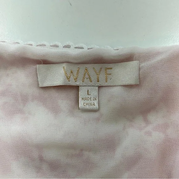 WAYF Pink Toile Print Smocked Peplum Blouse L Long Sleeve Wrap Cottagecore - Picture 8 of 10